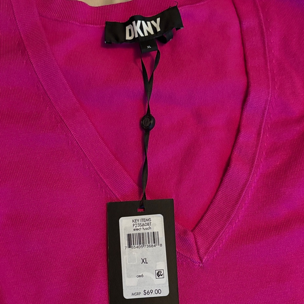 DKNY Vibrant Pink V-Neck Sweater - Picture 2 of 2